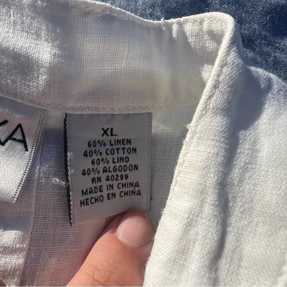 Vintage Erika Linen/Cotton Blend Button Front Floral Embroidered Cream Tunic XL - Picture 4 of 4